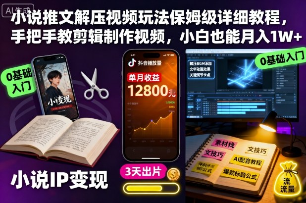 小说推文解压视频玩法保姆级详细教程，手把手教剪辑制作视频，小白也能月入1W+-奇奇网创