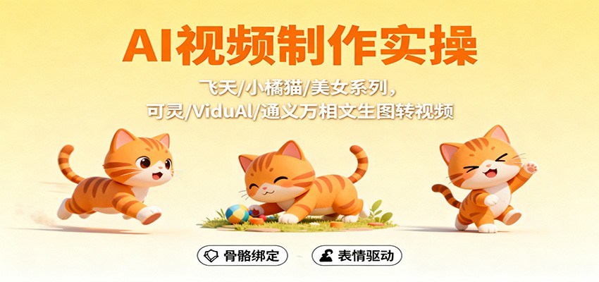 AI视频制作实操,飞天/小橘猫/美女系列,可灵/ViduAl/通义万相文生图转视频-奇奇网创