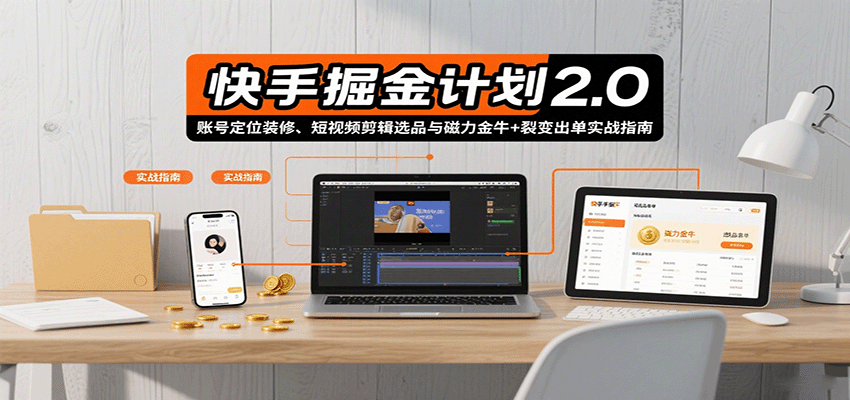 快手掘金计划2.0，账号定位装修、短视频剪辑选品与磁力金牛+裂变出单实战指南-奇奇网创