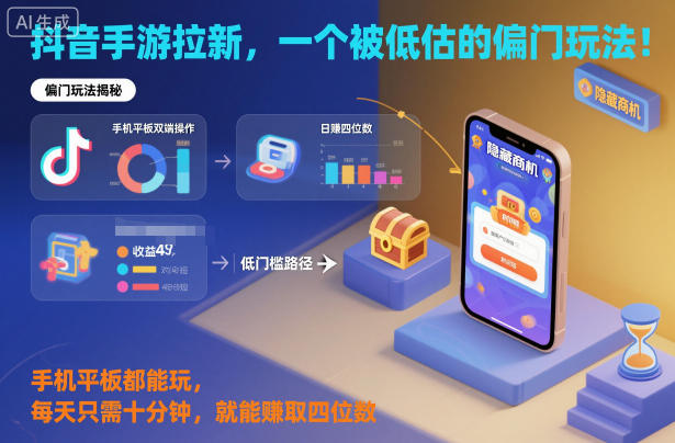 抖音手游拉新，一个被低估的偏门玩法！手机平板都能玩，每天只需十分钟，就能賺取四位数【揭秘】-奇奇网创