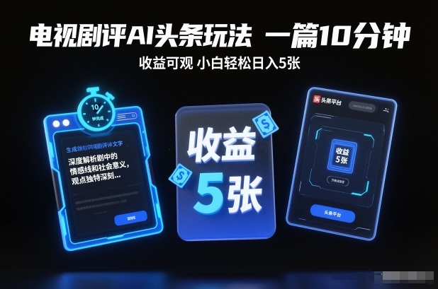 电视剧评AI头条玩法，一篇10分钟，收益可观，小白轻松日入5张+【独家】-奇奇网创