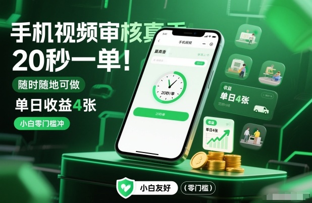 手机视频审核真香！20秒一单，随时随地可做，单日收益4张，小白零门槛冲【揭秘】-奇奇网创