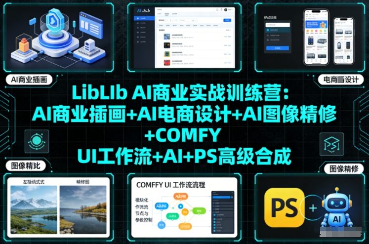 LibLIb AI商业实战训练营：AI商业插画+AI电商设计+AI图像精修+COMFY UI工作流+AI+PS高级合成-奇奇网创
