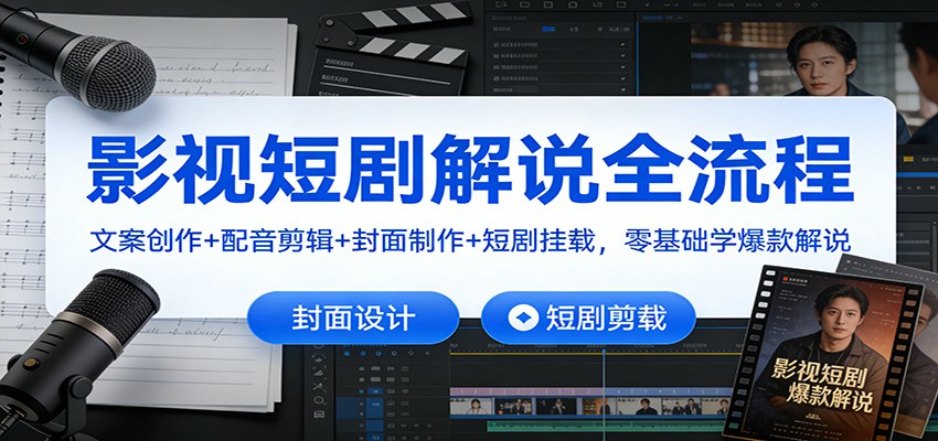 影视短剧解说全流程：文案创作+配音剪辑+封面制作+短剧挂载，零基础学爆款解说-奇奇网创