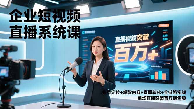 企业短视频直播系统课，账号定位+爆款内容+直播转化+全链路实战，单场直播突破百万销售额-奇奇网创