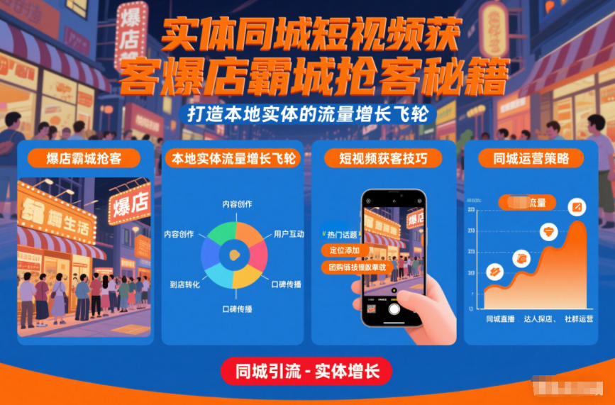 实体同城短视频获客爆店霸城抢客秘籍，打造本地实体的流量增长飞轮-奇奇网创