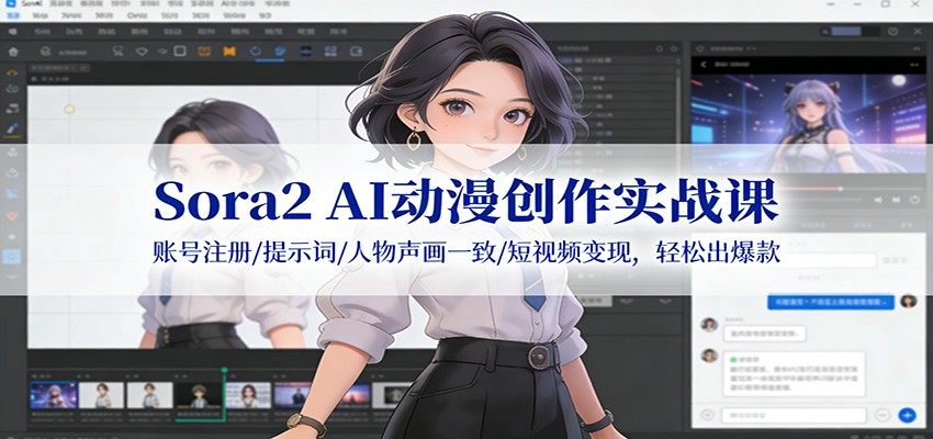 Sora2 AI动漫创作实战课：账号注册/提示词/人物声画一致/短视频变现，轻松出爆款-奇奇网创