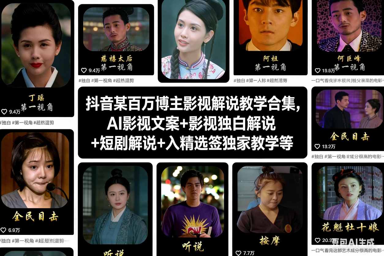 抖音某百万博主影视解说教学合集，AI影视文案+影视独白解说+短剧解说+入精选签独家教学等-奇奇网创