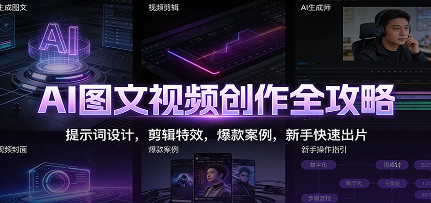 AI图文视频创作全攻略：提示词设计，剪辑特效，爆款案例，新手快速出片-奇奇网创