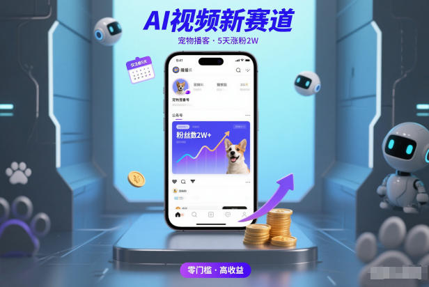 AI视频新赛道，宠物播客仅注册5天涨粉2W，收益非常可观-奇奇网创