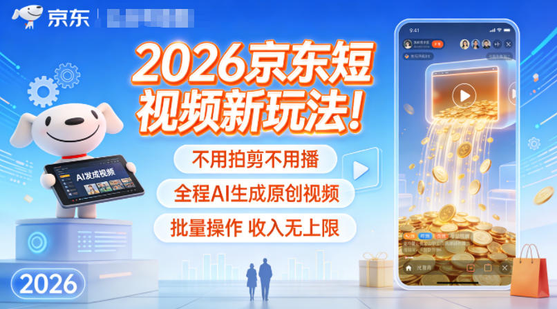 2026京东短视频新玩法！不用拍剪不用播，全程AI生成原创视频，批量操作收入无上限-奇奇网创