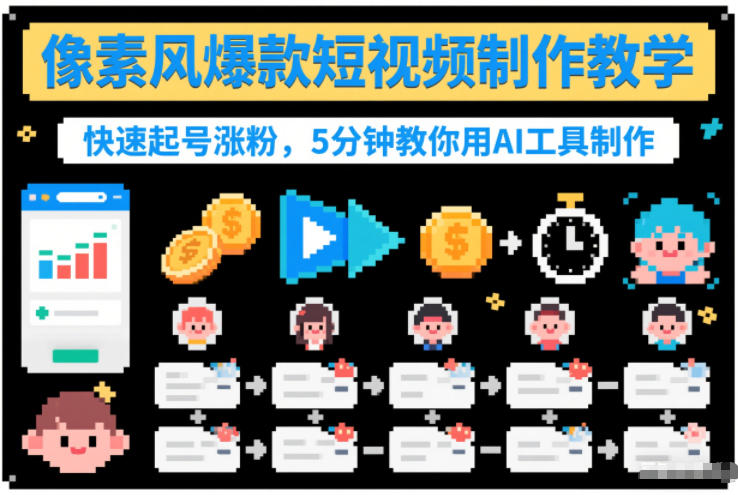 像素风爆款短视频制作教学，快速起号涨粉，5分钟教你用AI工具制作-奇奇网创