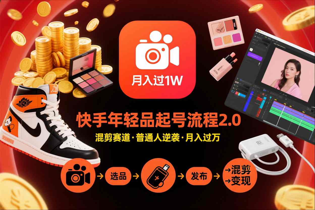 快手短视频带货年轻品起号流程2.0，快手年轻品混剪赛道，普通人也能月入过1W-奇奇网创