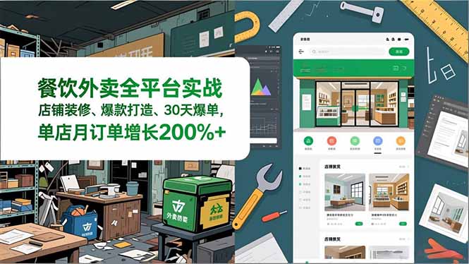 餐饮外卖全平台实战，店铺装修、爆款打造、30天爆单，手把手教学，单店月订单增长200%+-奇奇网创