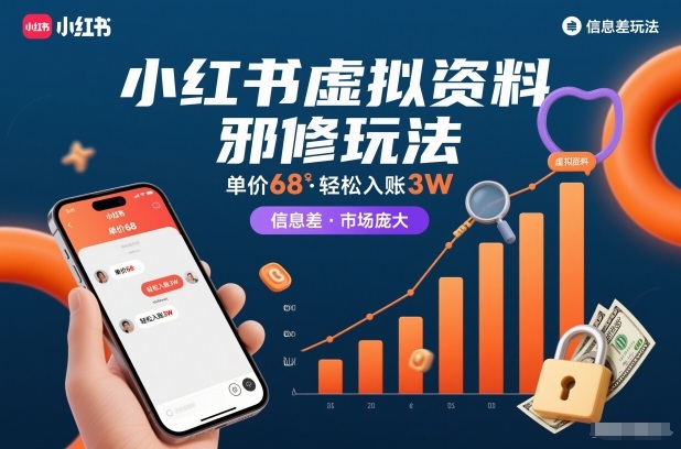 小红书虚拟资料邪修玩法，单价68，轻松入账3W，信息差玩法，市场庞大-奇奇网创