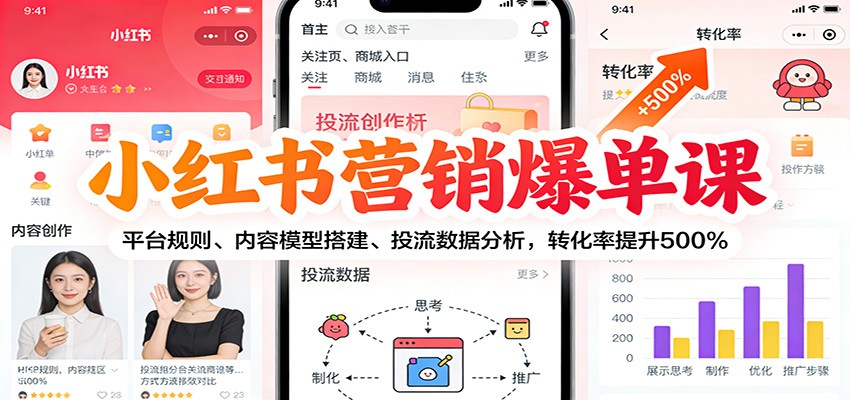 小红书营销爆单课：平台规则、内容模型搭建、投流数据分析，转化率提升500%-奇奇网创